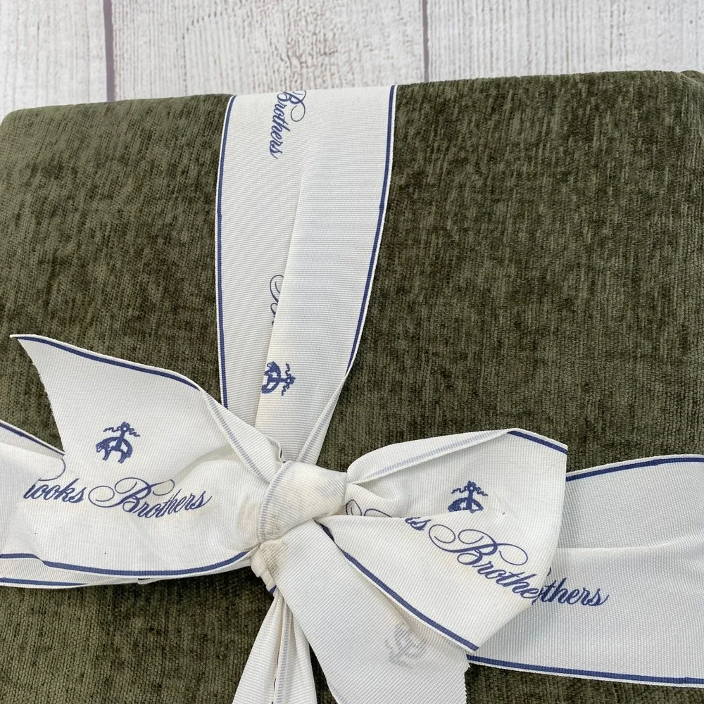 Brooks Brothers Blanket Full Queen Olive Green Textured Classic Cozy Earthy